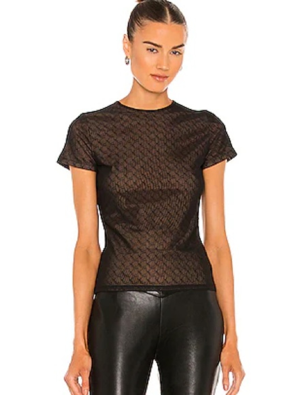 Miaou Black Sheer Short-Sleeve Lace Tee